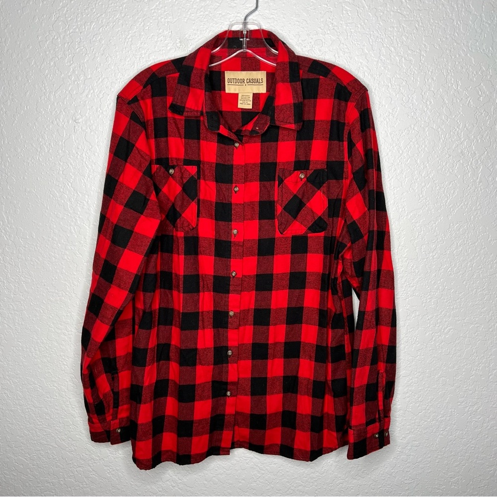 Outdoor Casuals Womens Long Sleeve Flannel Button Up Size XL Red Black Buffalo